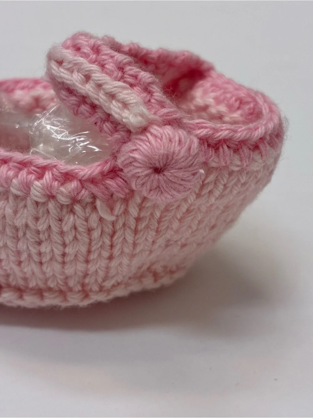 Art Walk Pink Knit Baby Mary Jane Shoes with Rose Accent